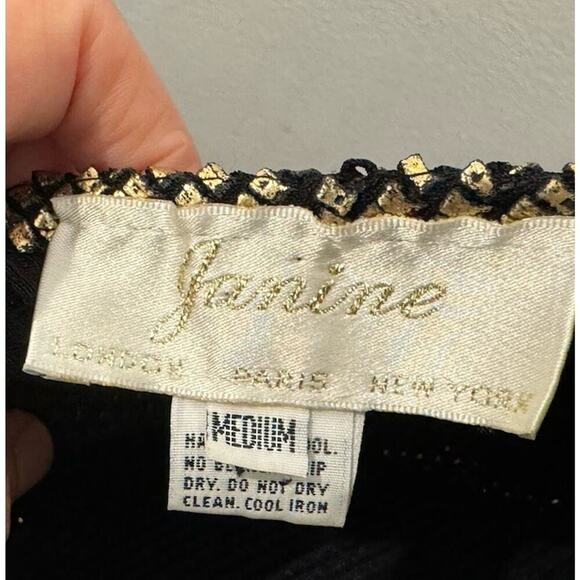 Vintage Janine Medium Gold Black Floral Cocktail Dress Open Back Mosaic Retro - Picture 11 of 16